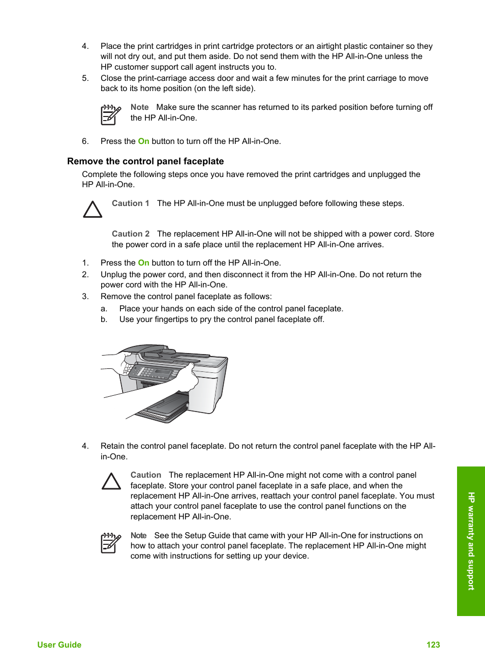 Remove the control panel faceplate | HP Officejet 5605 All-in-One Printer User Manual | Page 126 / 142