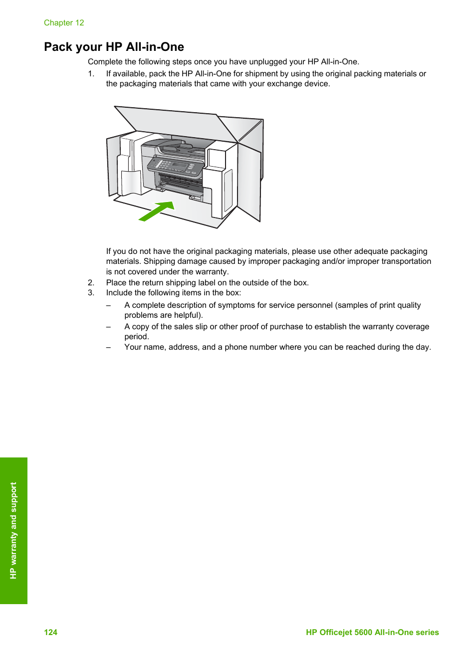 Pack your hp all-in-one, For exchange, see | HP Officejet 5605 All-in-One Printer User Manual | Page 127 / 142