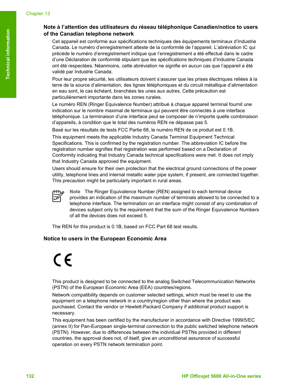 Notice to users in the european economic area | HP Officejet 5605 All-in-One Printer User Manual | Page 135 / 142