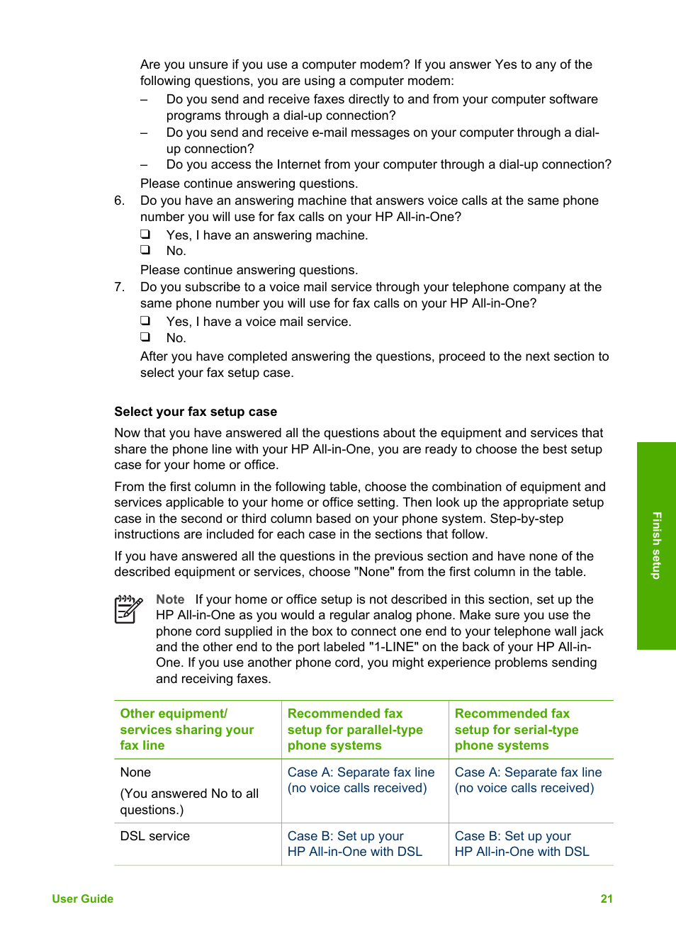 Select your fax setup case | HP Officejet 5605 All-in-One Printer User Manual | Page 24 / 142