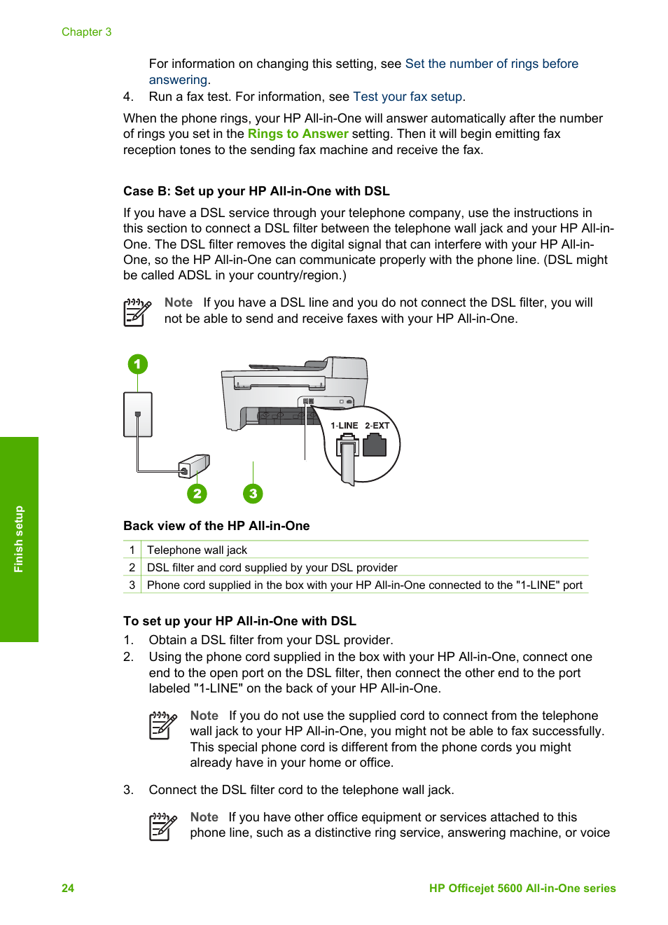 Case b: set up your hp all-in-one with dsl, Case b: set up your hp all-in-one with | HP Officejet 5605 All-in-One Printer User Manual | Page 27 / 142