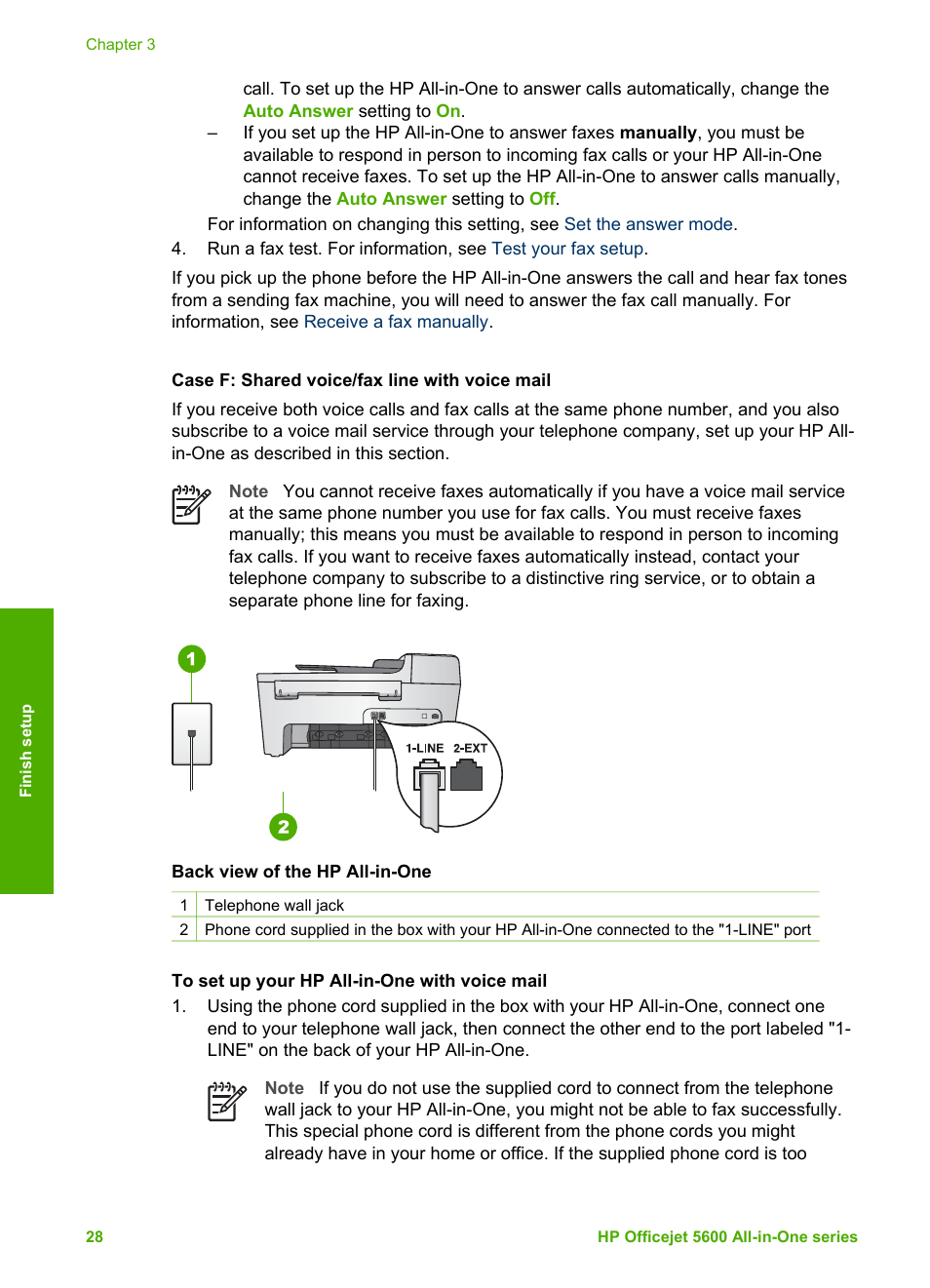 Case f: shared voice/fax line with voice mail | HP Officejet 5605 All-in-One Printer User Manual | Page 31 / 142