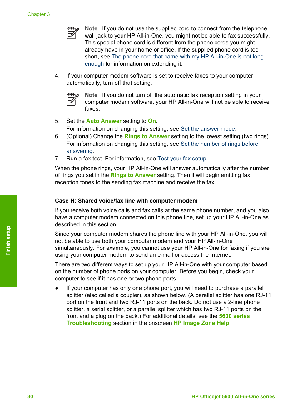 Case h: shared voice/fax line with computer modem | HP Officejet 5605 All-in-One Printer User Manual | Page 33 / 142