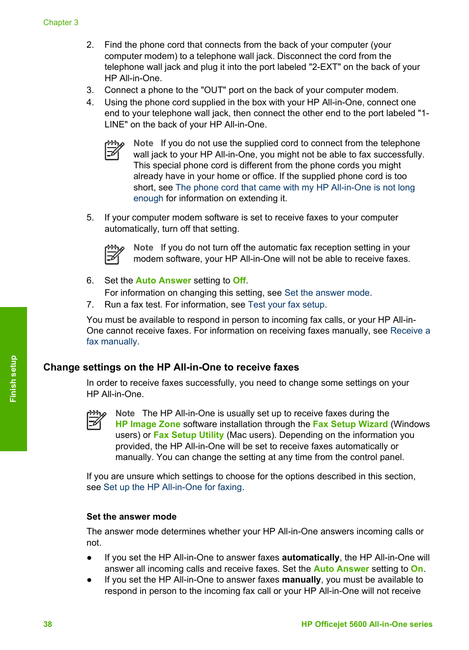 Set the answer mode | HP Officejet 5605 All-in-One Printer User Manual | Page 41 / 142