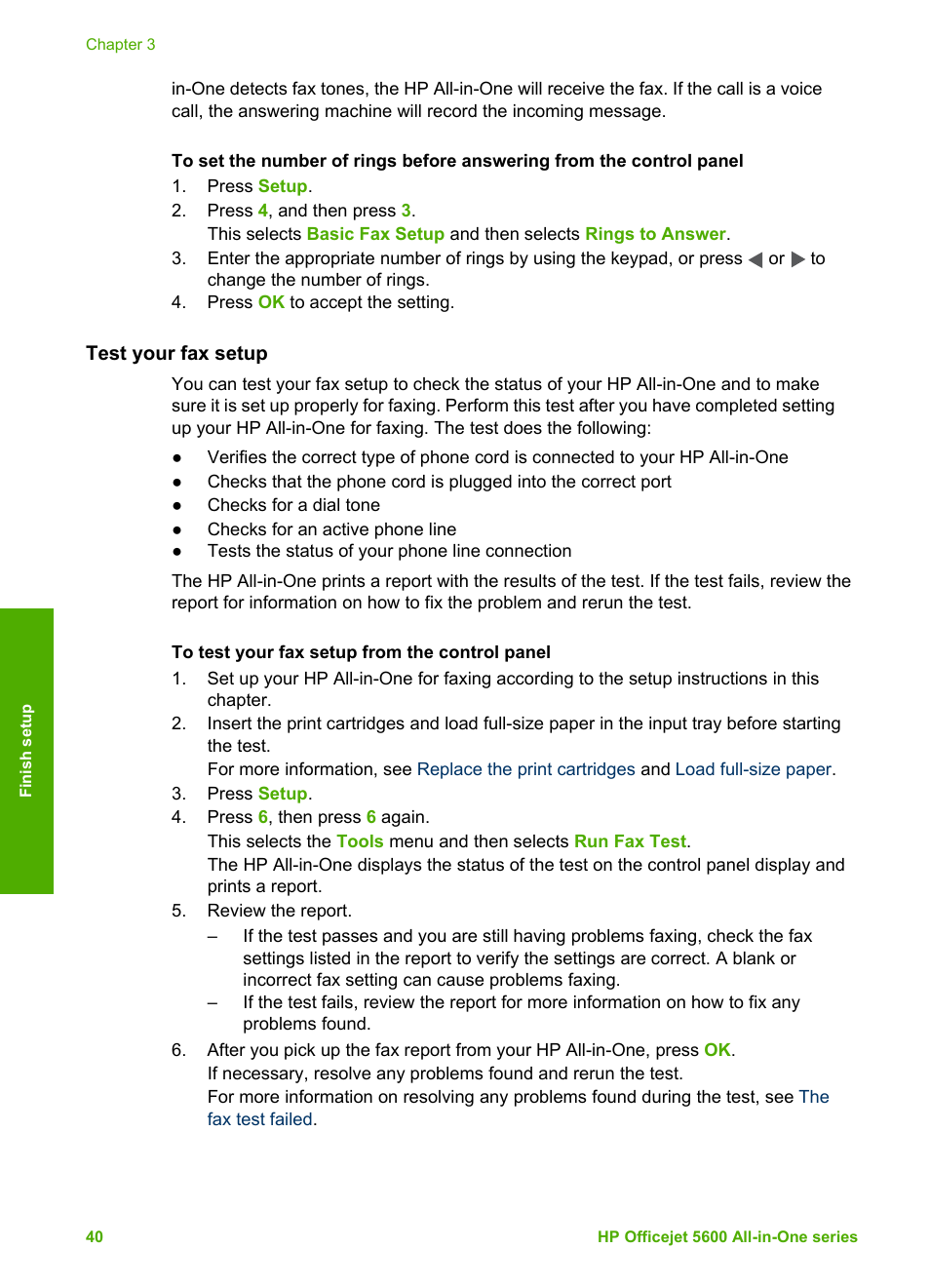 Test your fax setup | HP Officejet 5605 All-in-One Printer User Manual | Page 43 / 142