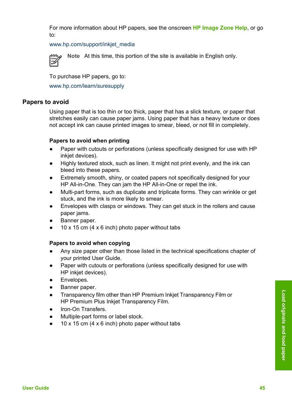 Papers to avoid | HP Officejet 5605 All-in-One Printer User Manual | Page 48 / 142