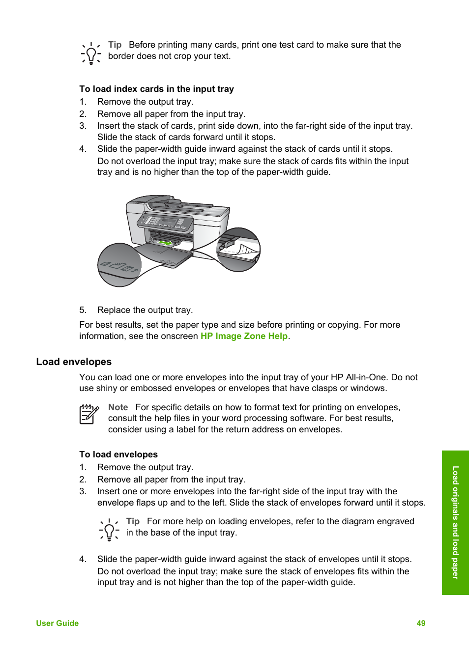 Load envelopes | HP Officejet 5605 All-in-One Printer User Manual | Page 52 / 142