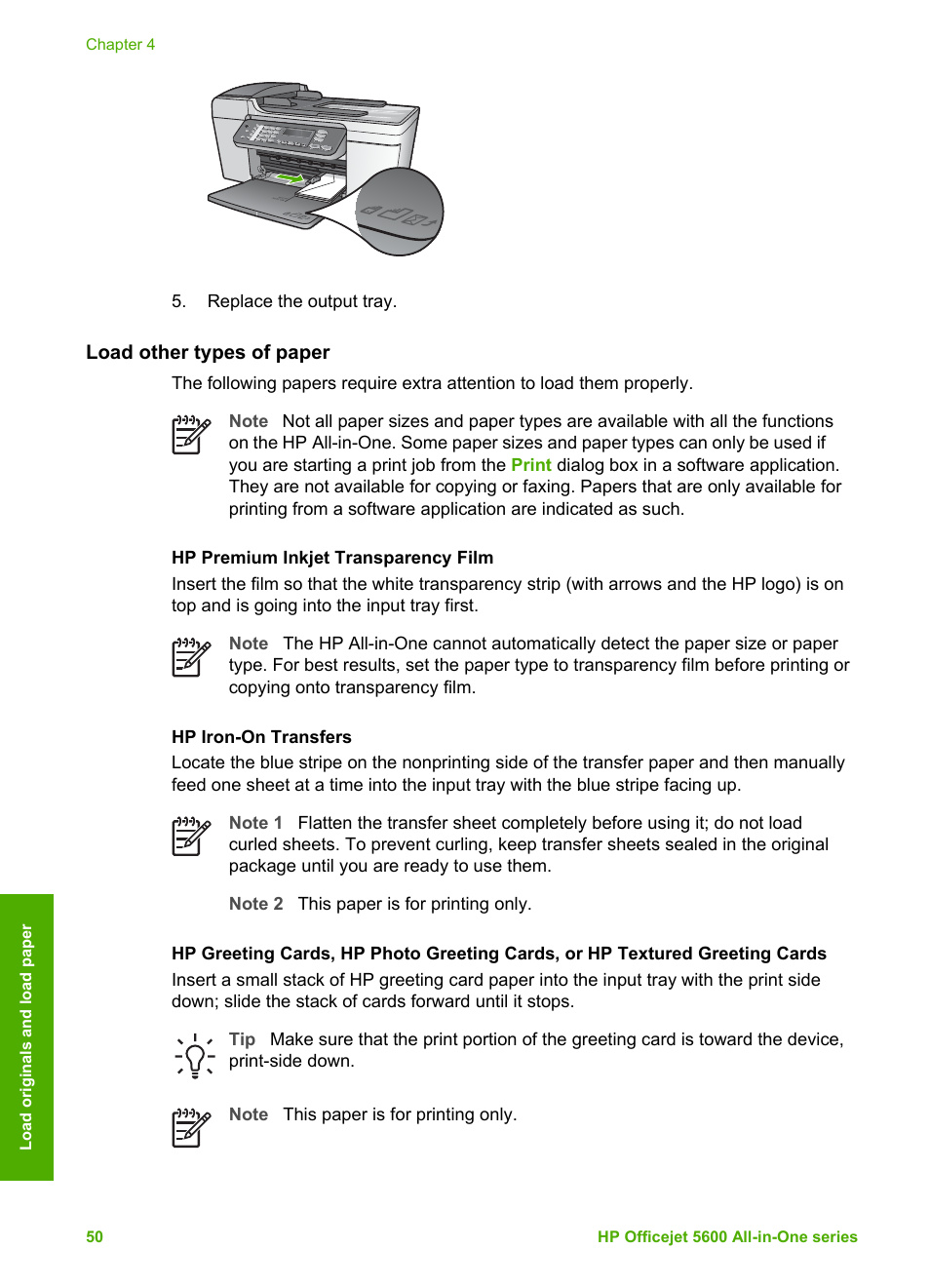 Load other types of paper | HP Officejet 5605 All-in-One Printer User Manual | Page 53 / 142