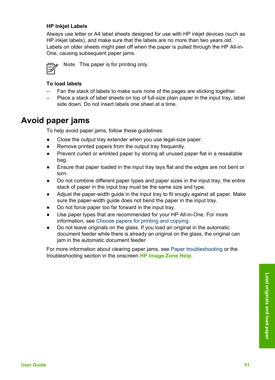 Avoid paper jams | HP Officejet 5605 All-in-One Printer User Manual | Page 54 / 142