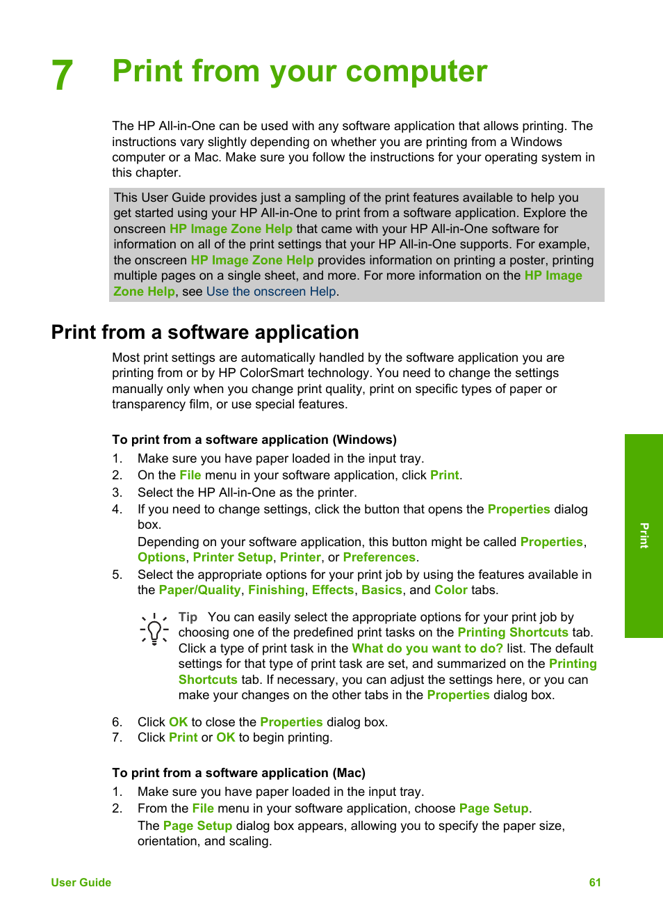 Print from your computer, Print from a software application | HP Officejet 5605 All-in-One Printer User Manual | Page 64 / 142