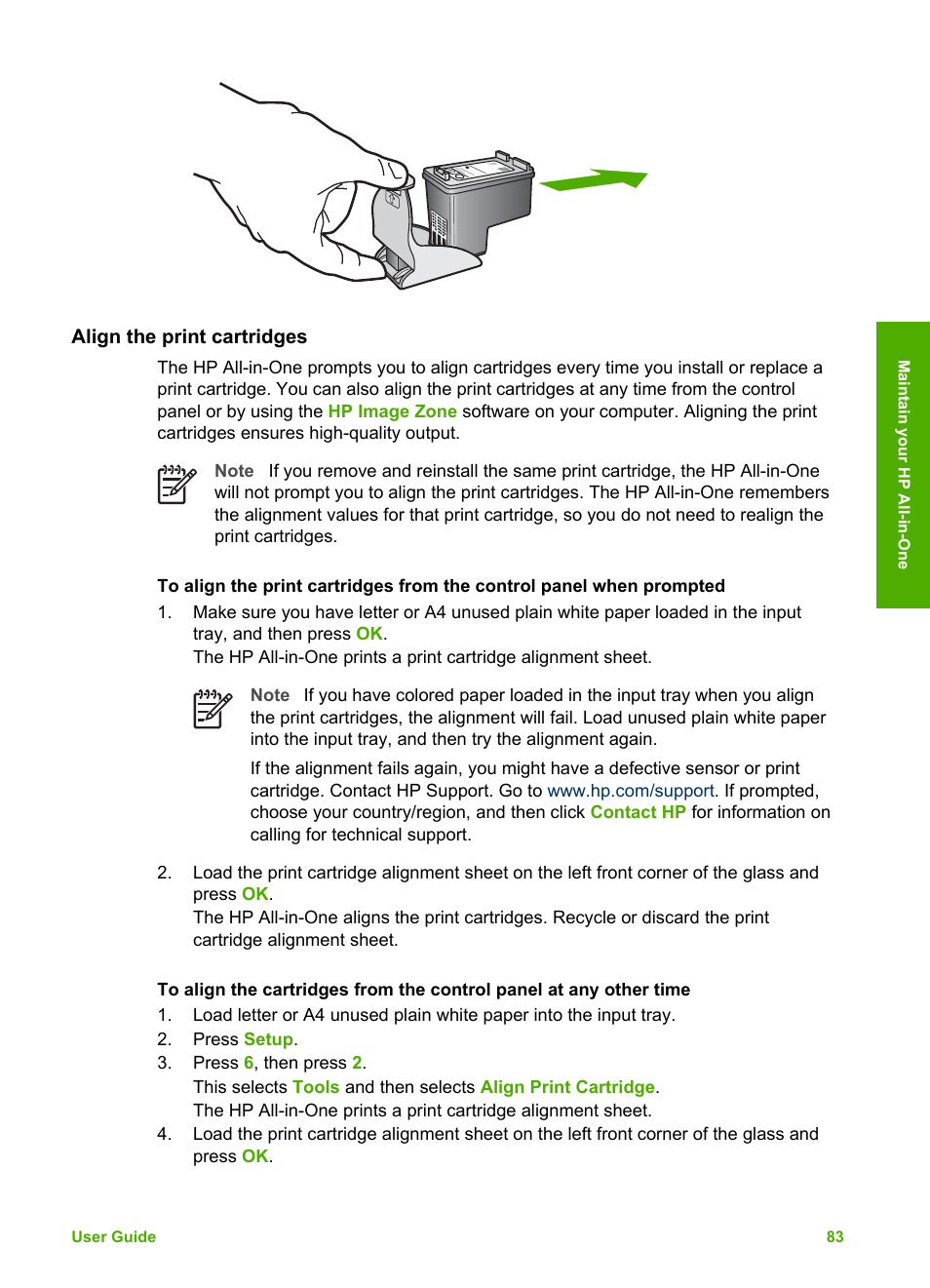 Align the print cartridges | HP Officejet 5605 All-in-One Printer User Manual | Page 86 / 142