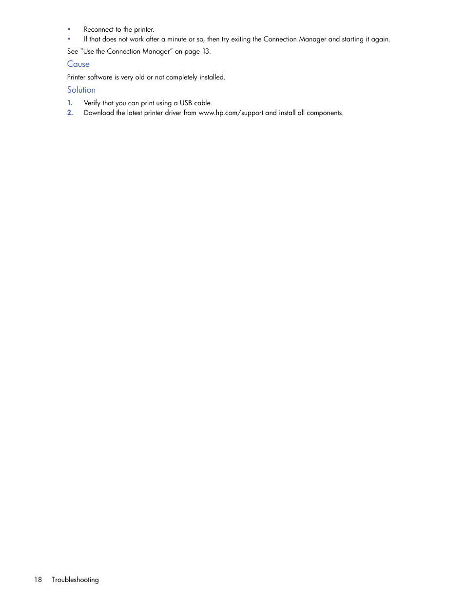 Cause, Solution | HP 2101nw Wireless G Print Server User Manual | Page 18 / 26