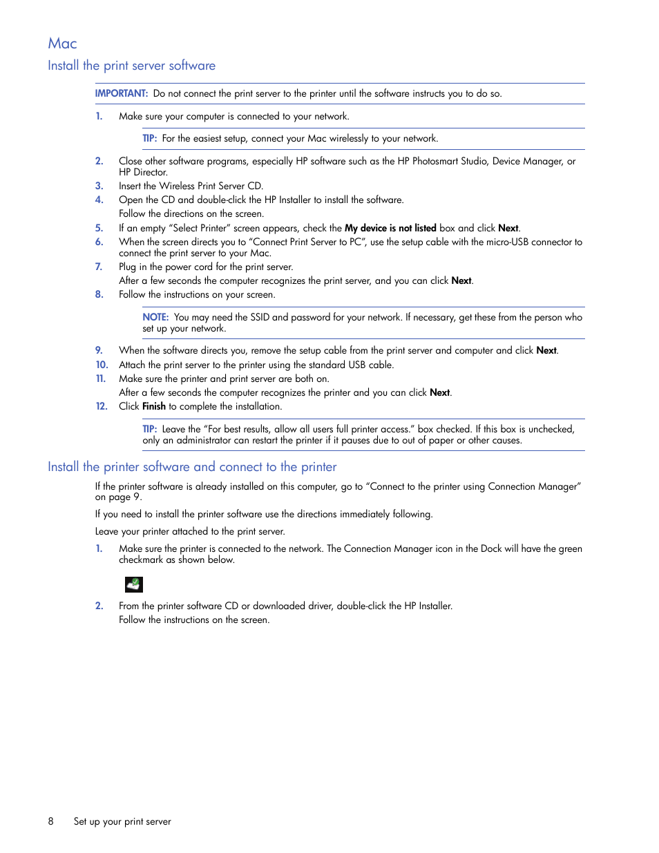 Install the print server software | HP 2101nw Wireless G Print Server User Manual | Page 8 / 26