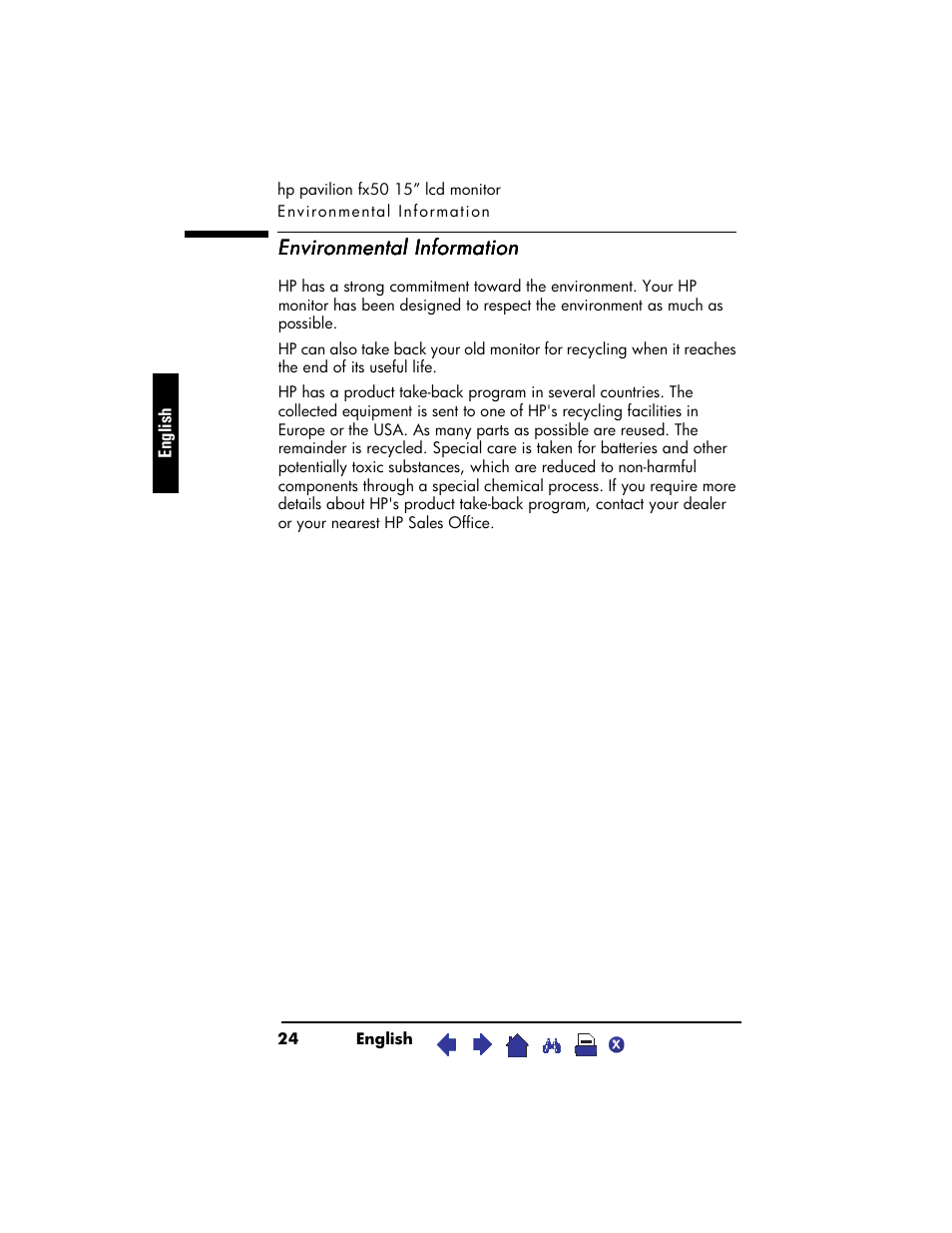 Environmental information | HP Pavilion fx50 15 inch Flat Panel Monitor User Manual | Page 26 / 31