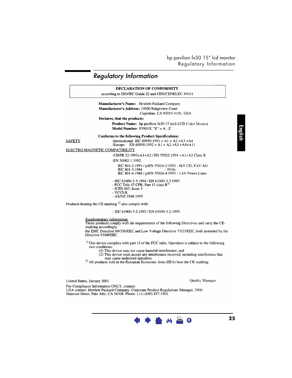 Regulatory information | HP Pavilion fx50 15 inch Flat Panel Monitor User Manual | Page 27 / 31