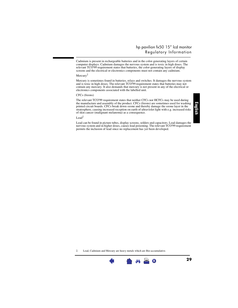 Eng lis h | HP Pavilion fx50 15 inch Flat Panel Monitor User Manual | Page 31 / 31