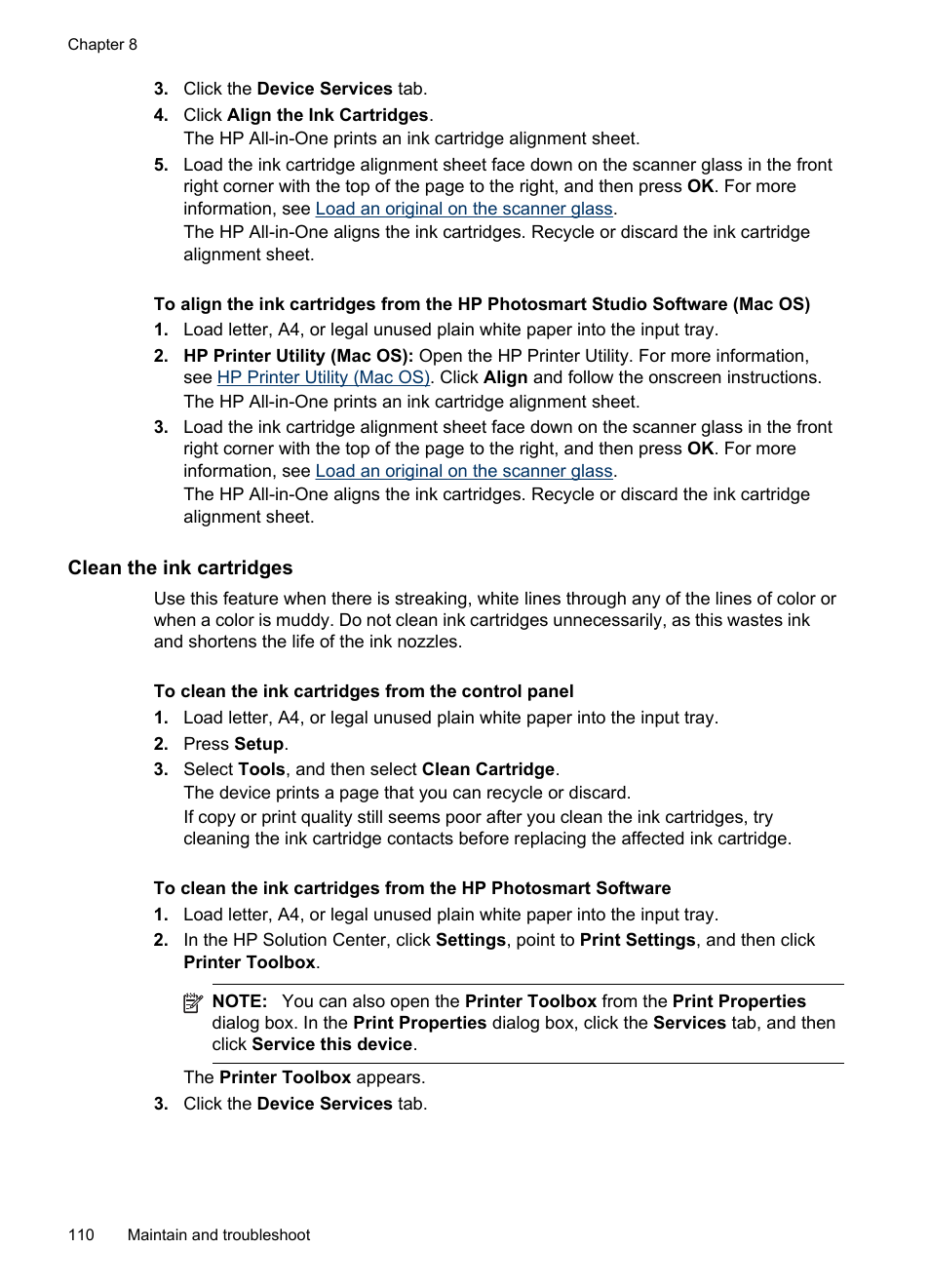 Clean the ink cartridges | HP Officejet J4680 User Manual | Page 114 / 196