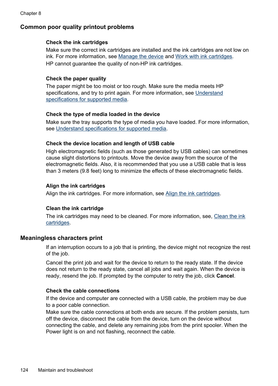 Common poor quality printout problems, Meaningless characters print | HP Officejet J4680 User Manual | Page 128 / 196