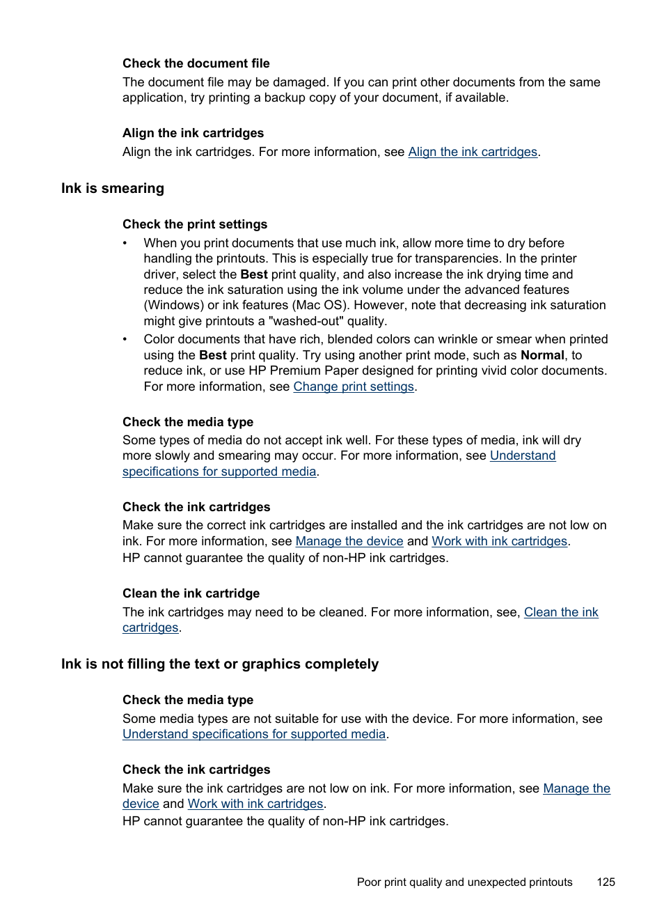 Ink is smearing, Ink is not filling the text or graphics completely | HP Officejet J4680 User Manual | Page 129 / 196