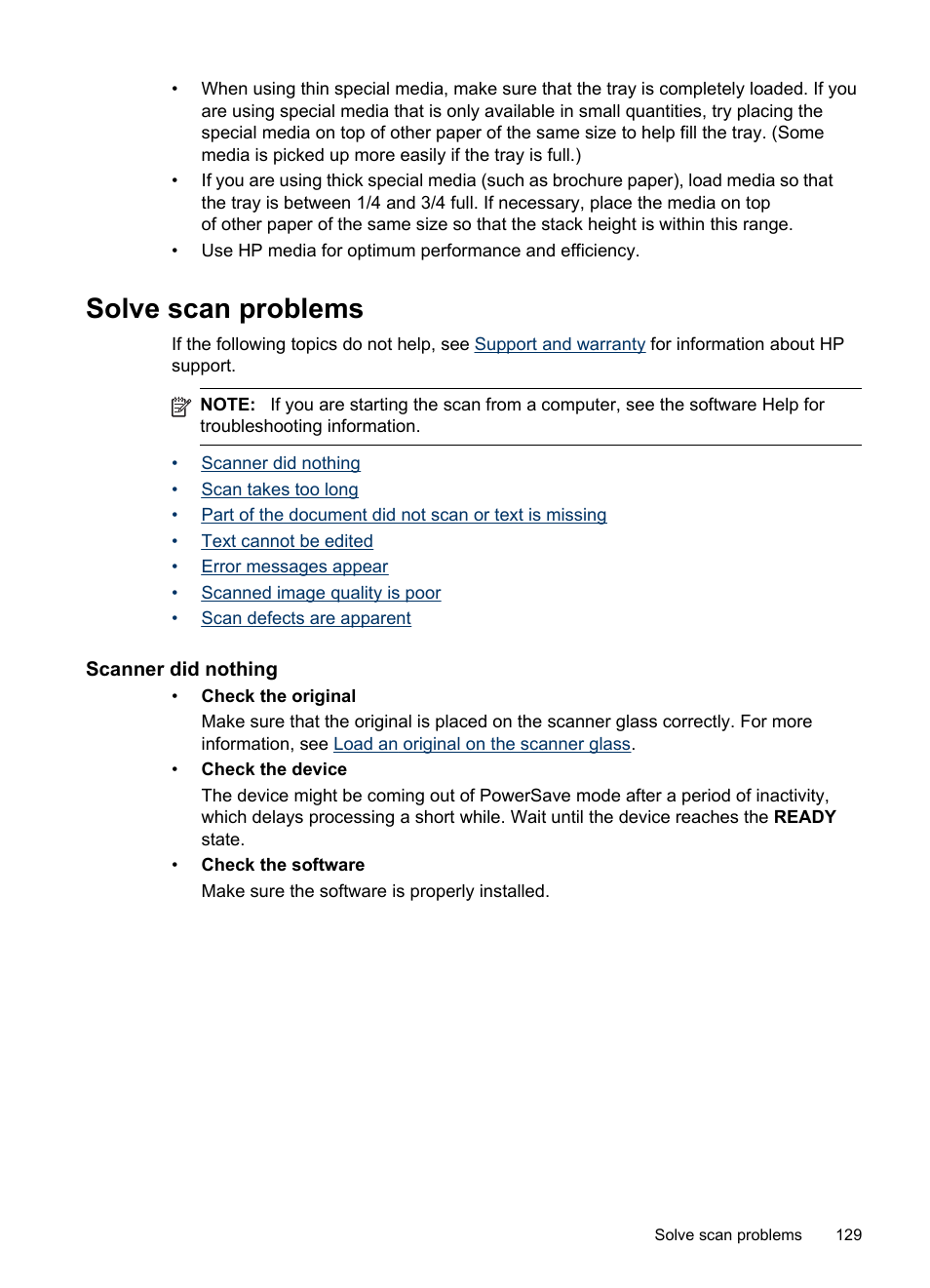 Solve scan problems, Scanner did nothing | HP Officejet J4680 User Manual | Page 133 / 196