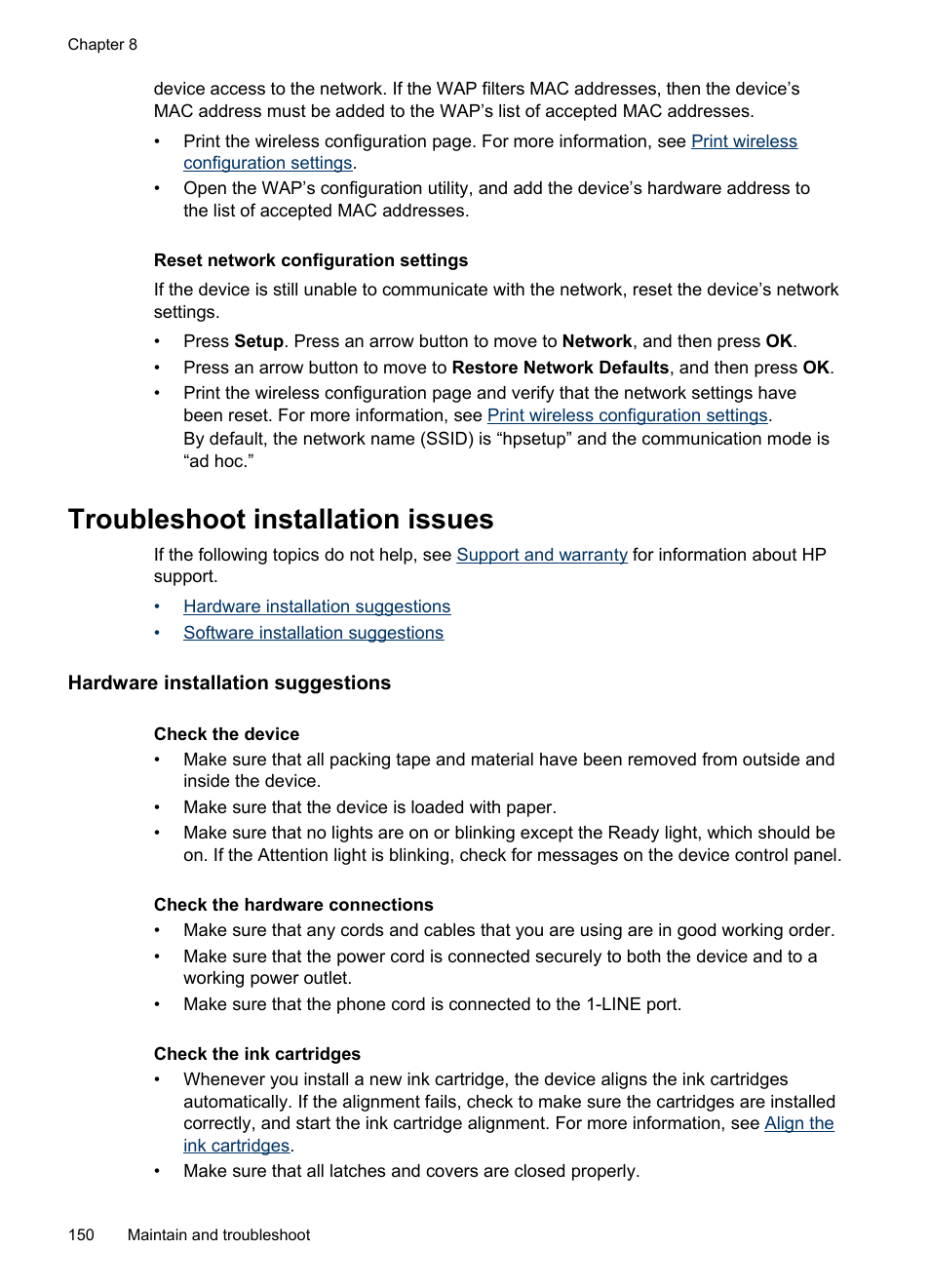 Troubleshoot installation issues, Hardware installation suggestions | HP Officejet J4680 User Manual | Page 154 / 196