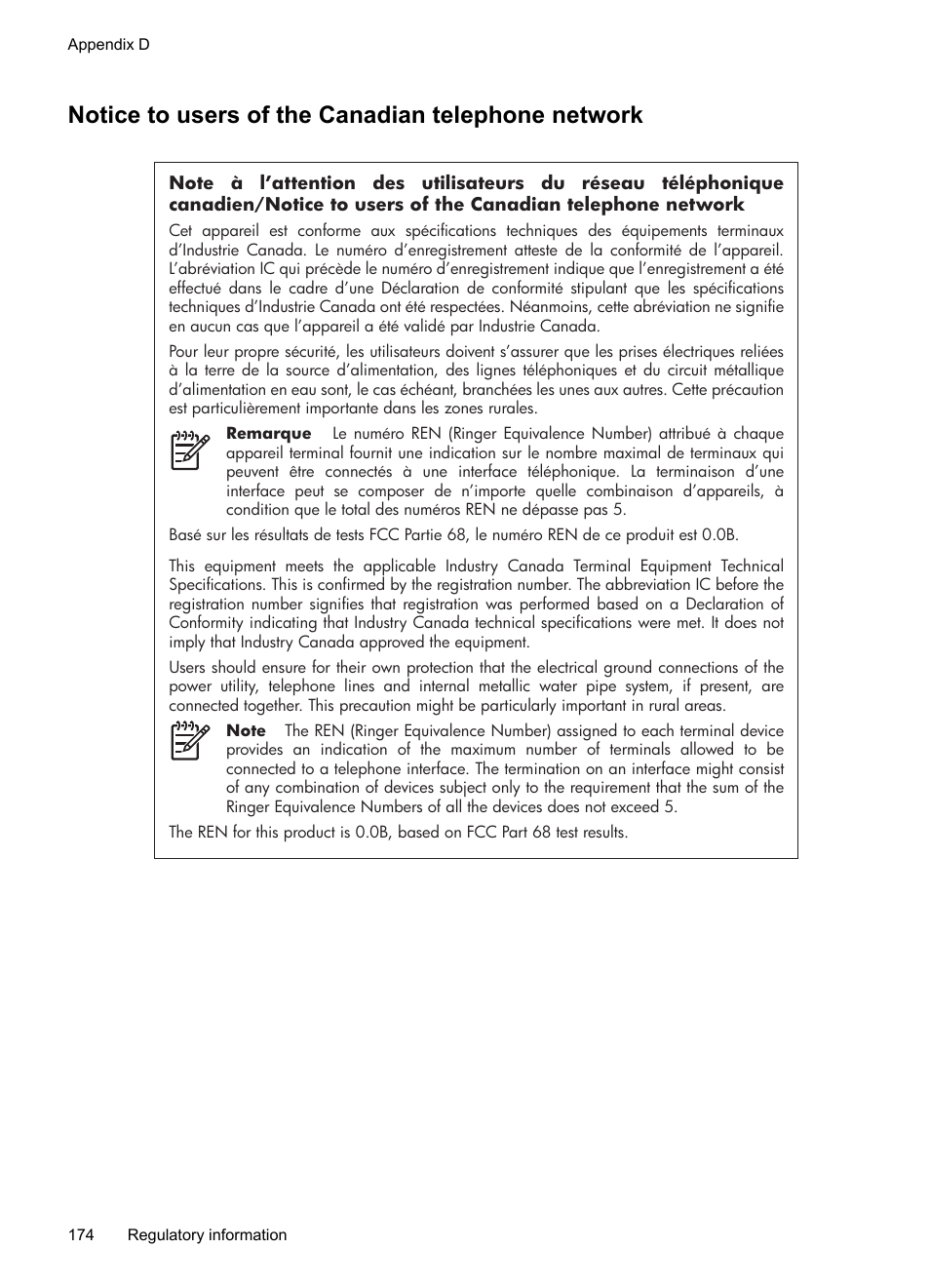 Notice to users of the canadian telephone network | HP Officejet J4680 User Manual | Page 178 / 196