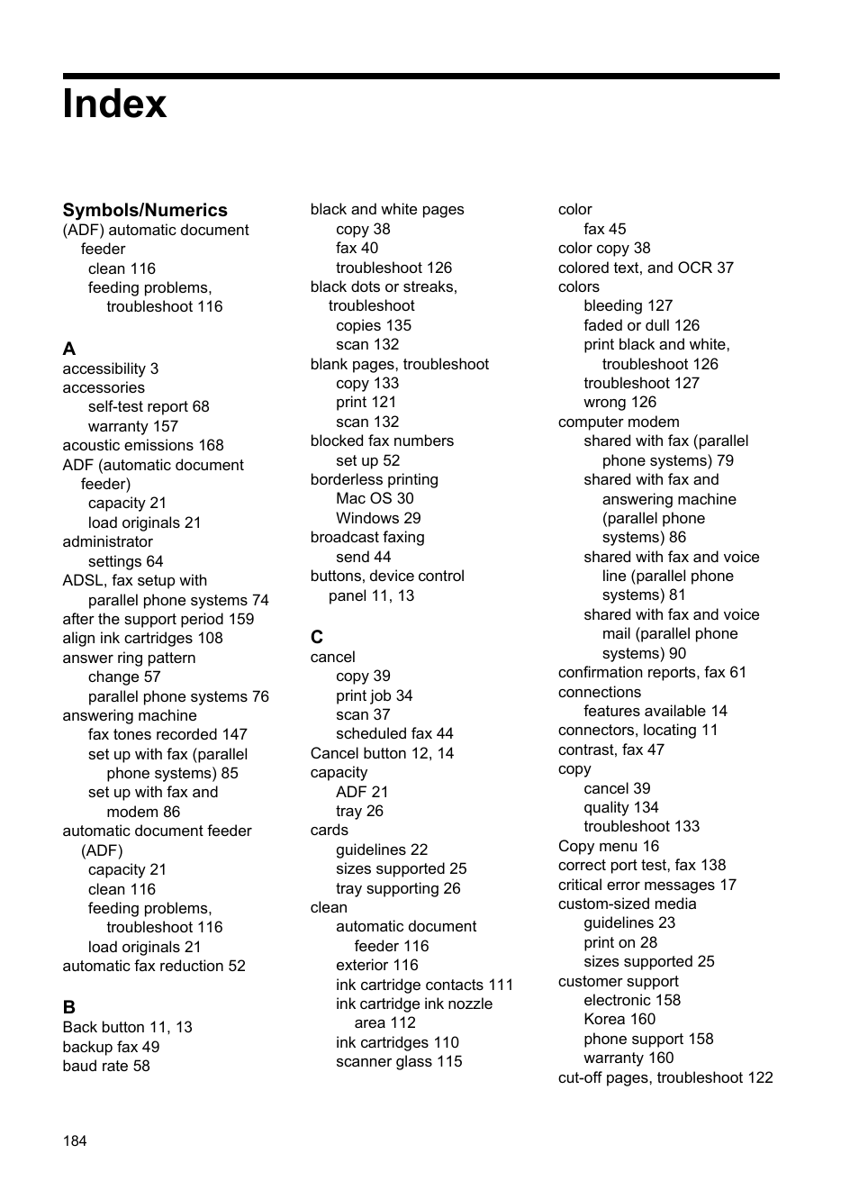 Index | HP Officejet J4680 User Manual | Page 188 / 196