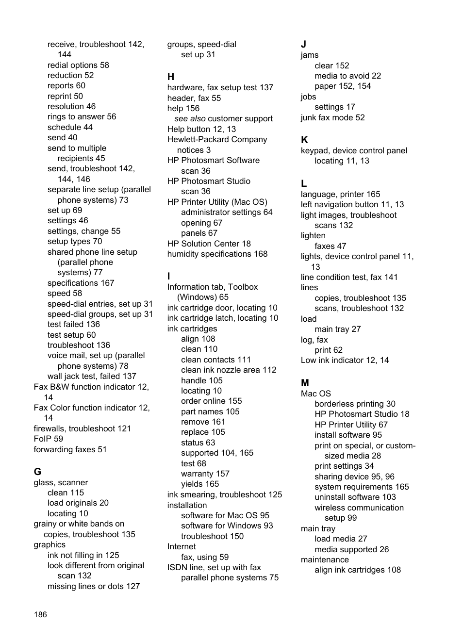 HP Officejet J4680 User Manual | Page 190 / 196