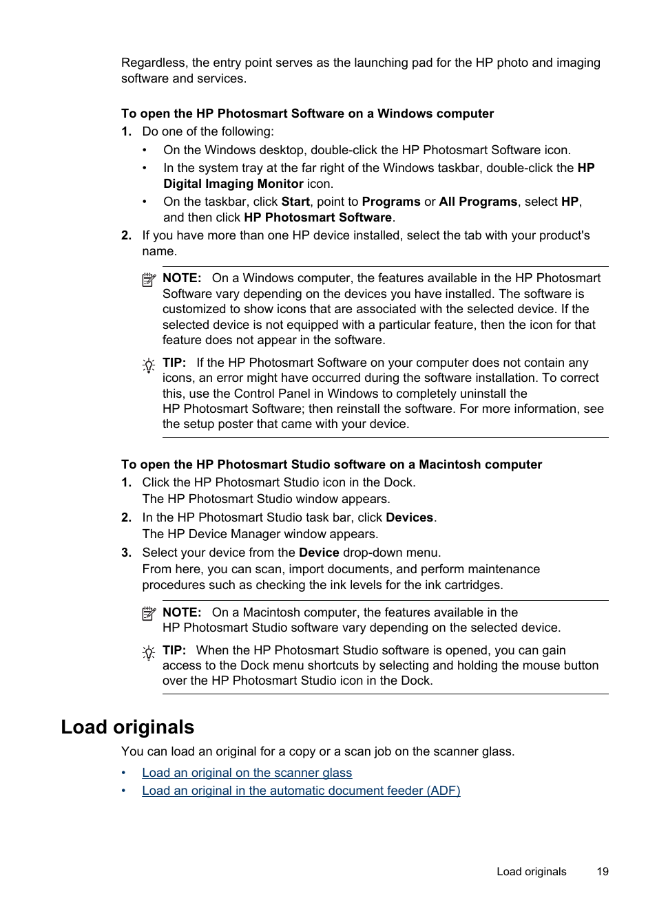 Load originals | HP Officejet J4680 User Manual | Page 23 / 196