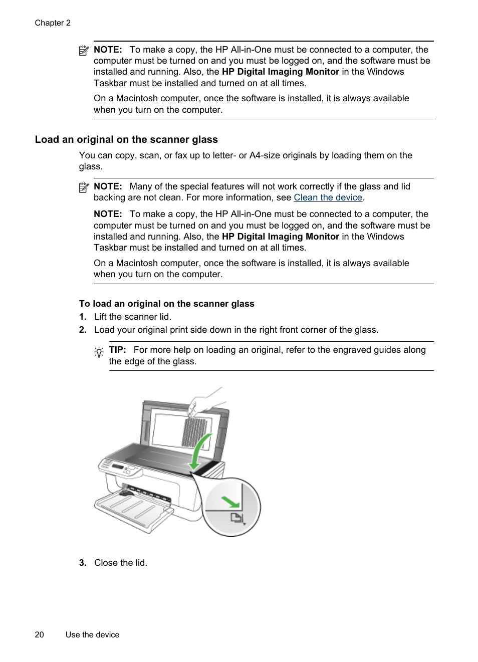 Load an original on the scanner glass | HP Officejet J4680 User Manual | Page 24 / 196