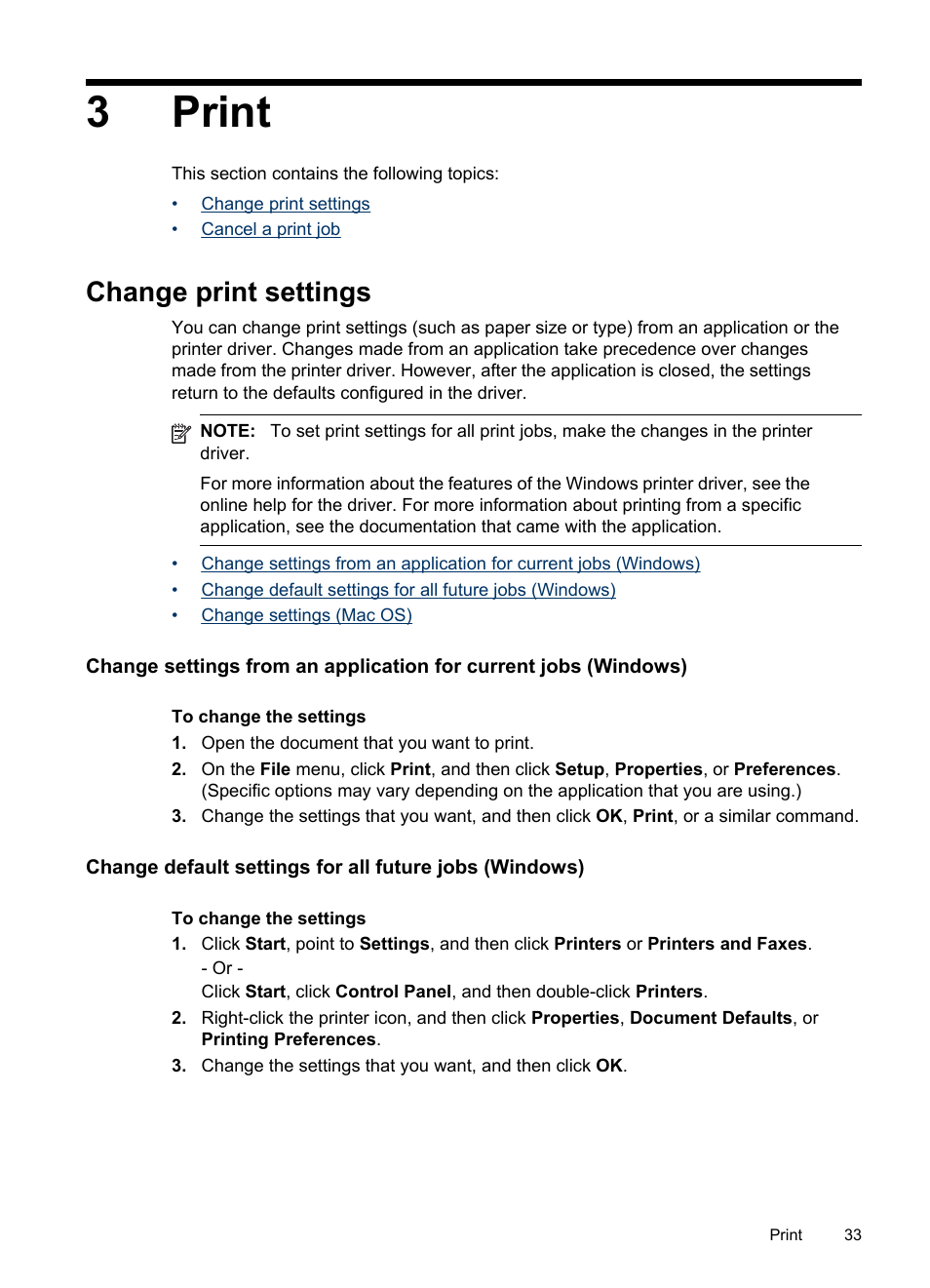 Print, Change print settings, 3 print | 3print | HP Officejet J4680 User Manual | Page 37 / 196