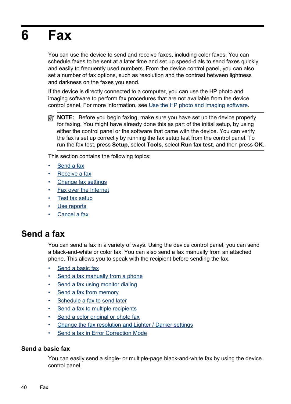 Send a fax, Send a basic fax, 6 fax | Send a fax in error correction mode, 6fax | HP Officejet J4680 User Manual | Page 44 / 196