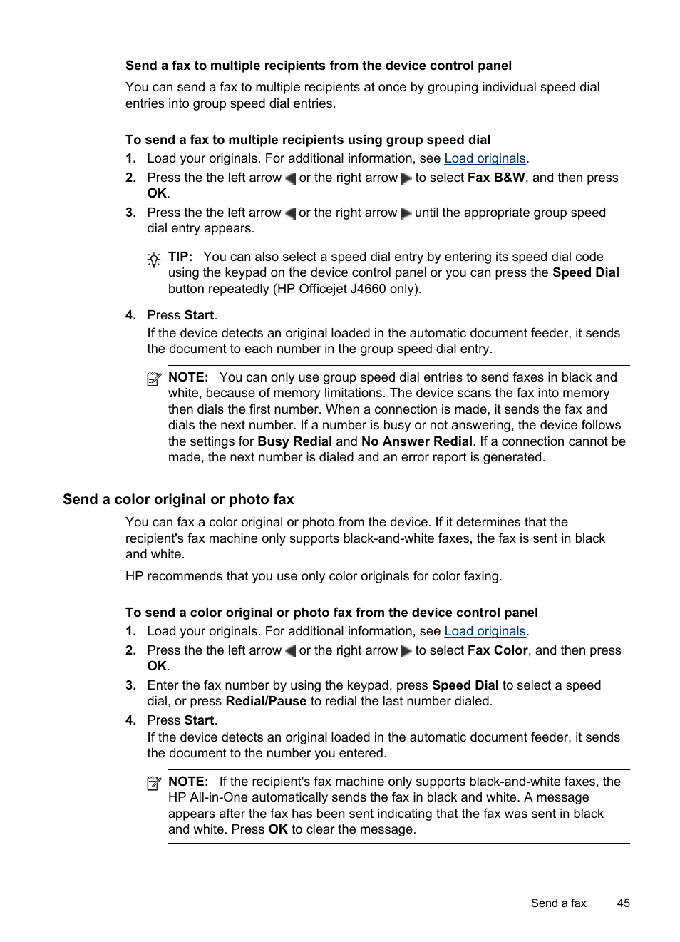 Send a color original or photo fax | HP Officejet J4680 User Manual | Page 49 / 196