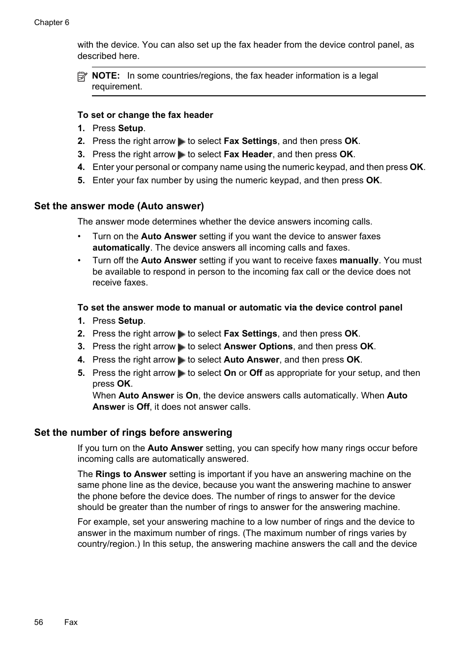 Set the answer mode (auto answer), Set the number of rings before answering | HP Officejet J4680 User Manual | Page 60 / 196