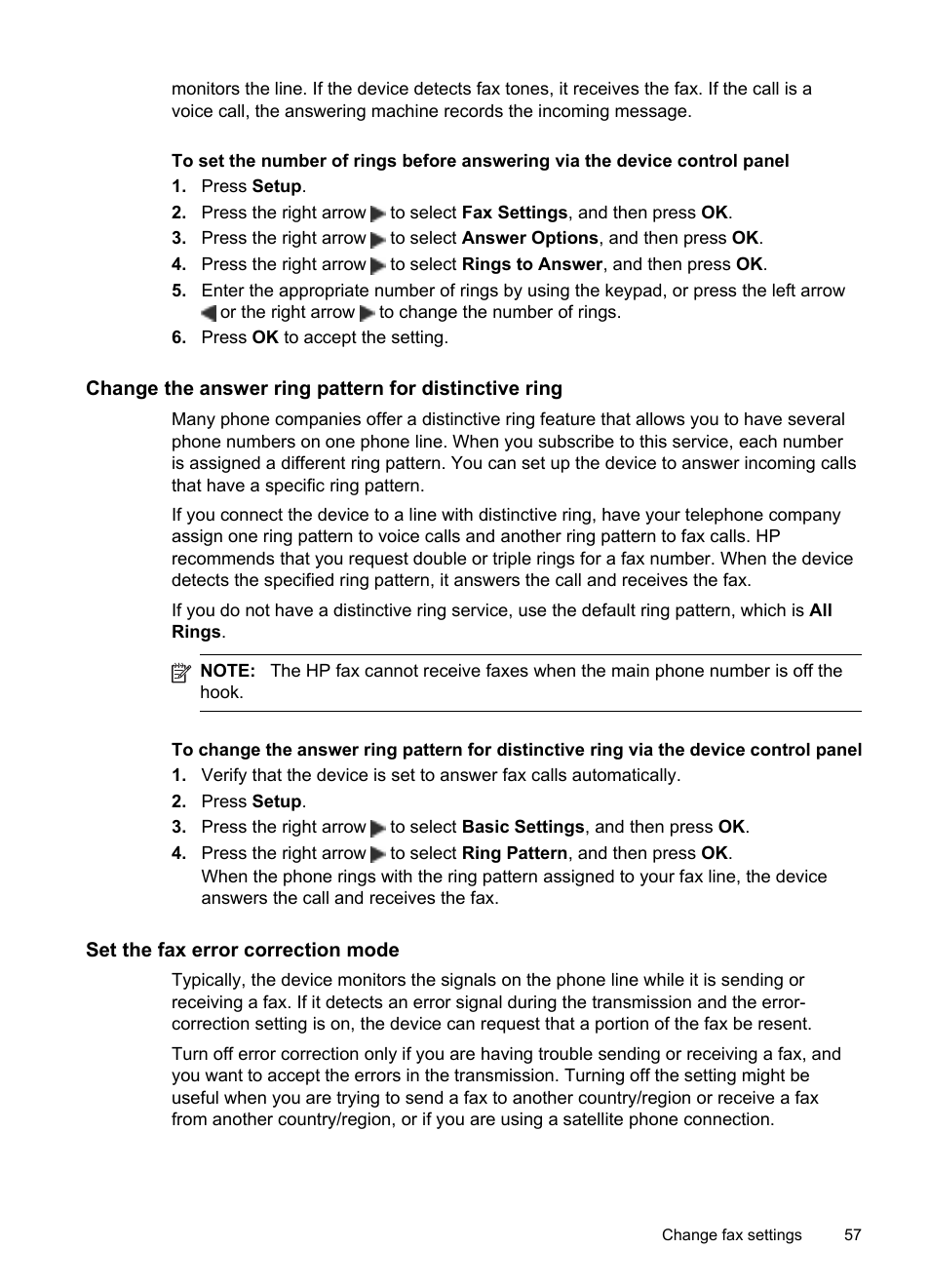 Set the fax error correction mode | HP Officejet J4680 User Manual | Page 61 / 196