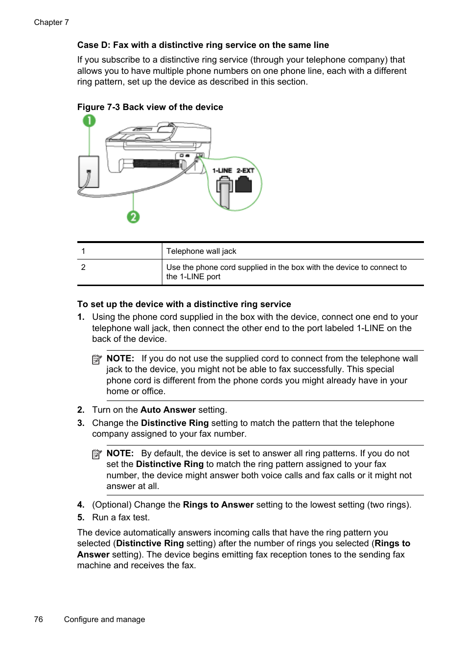 Case d: fax with a distinctive ring service, On the same line | HP Officejet J4680 User Manual | Page 80 / 196