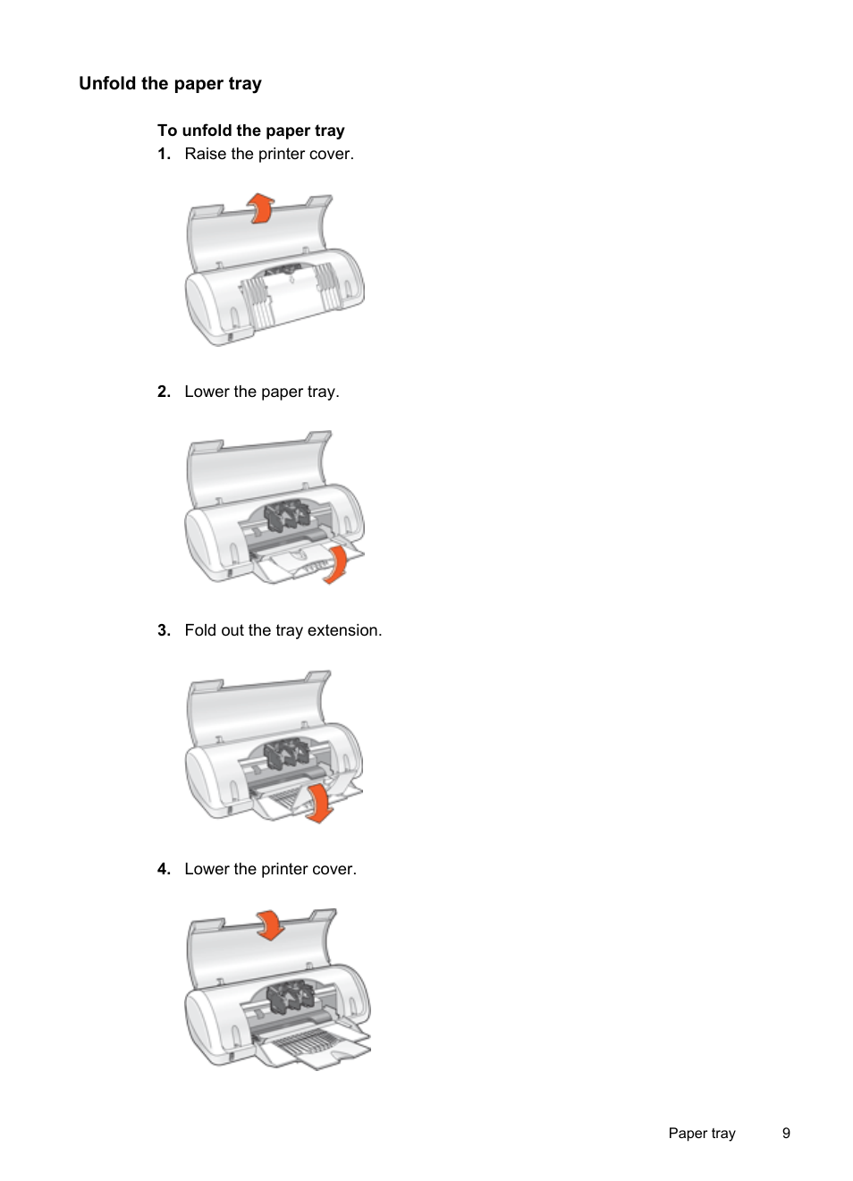 Unfold the paper tray | HP Deskjet D1420 Printer User Manual | Page 11 / 88