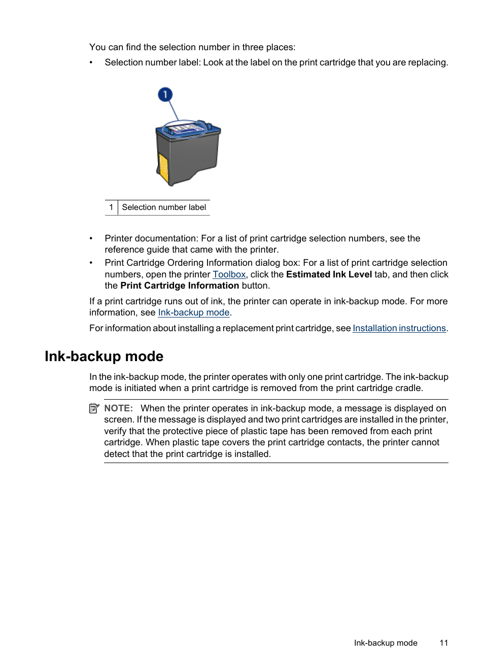 Ink-backup mode, Ink-backup mode output exit ink-backup mode | HP Deskjet D1420 Printer User Manual | Page 13 / 88