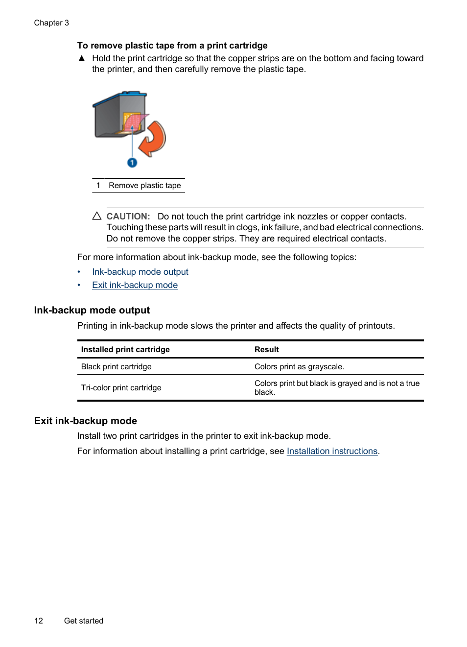 Ink-backup mode output, Exit ink-backup mode | HP Deskjet D1420 Printer User Manual | Page 14 / 88