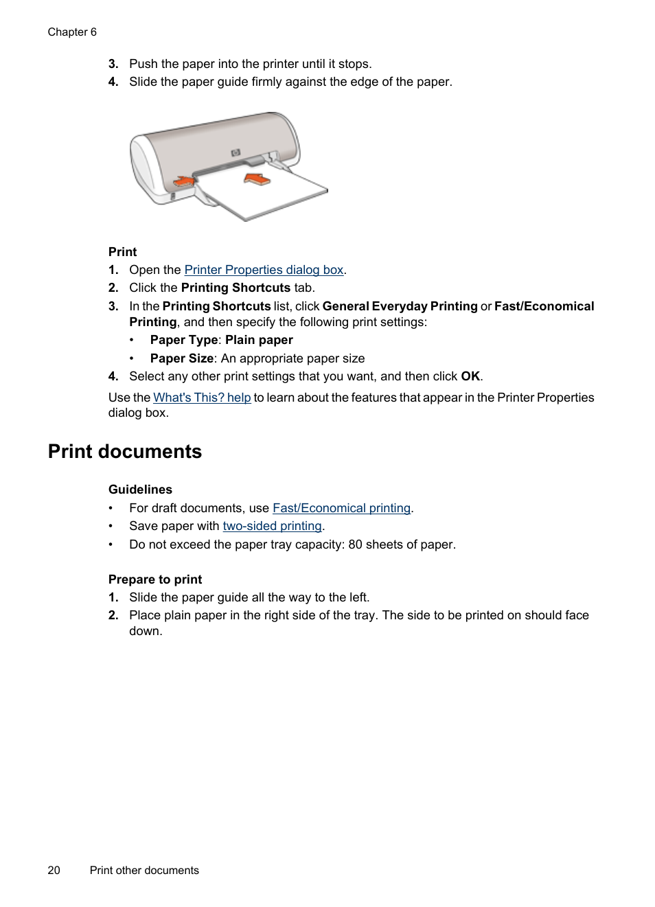 Print documents, Documents | HP Deskjet D1420 Printer User Manual | Page 22 / 88