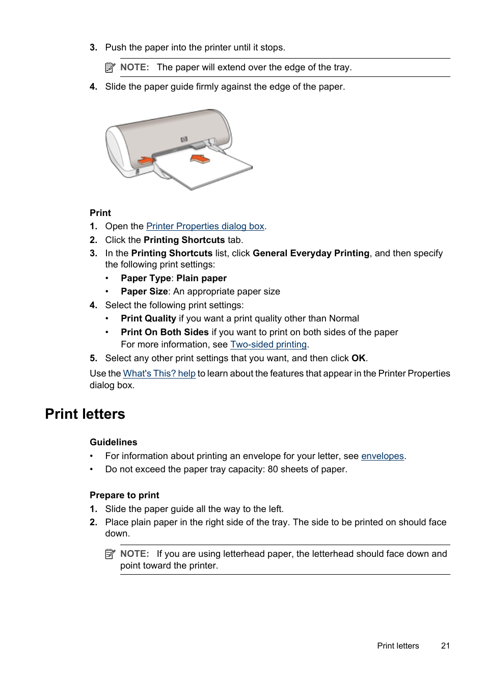 Print letters, Letters | HP Deskjet D1420 Printer User Manual | Page 23 / 88