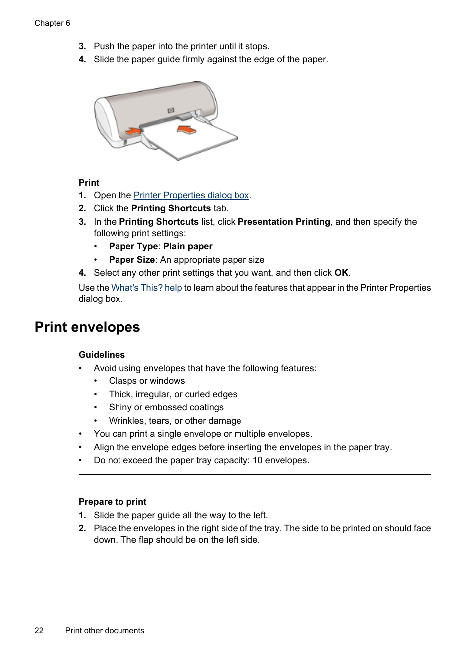 Print envelopes, Envelopes | HP Deskjet D1420 Printer User Manual | Page 24 / 88