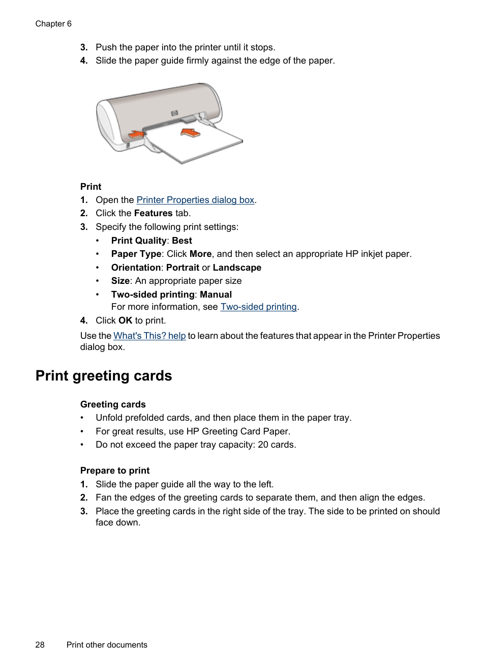 Print greeting cards, Greeting cards | HP Deskjet D1420 Printer User Manual | Page 30 / 88