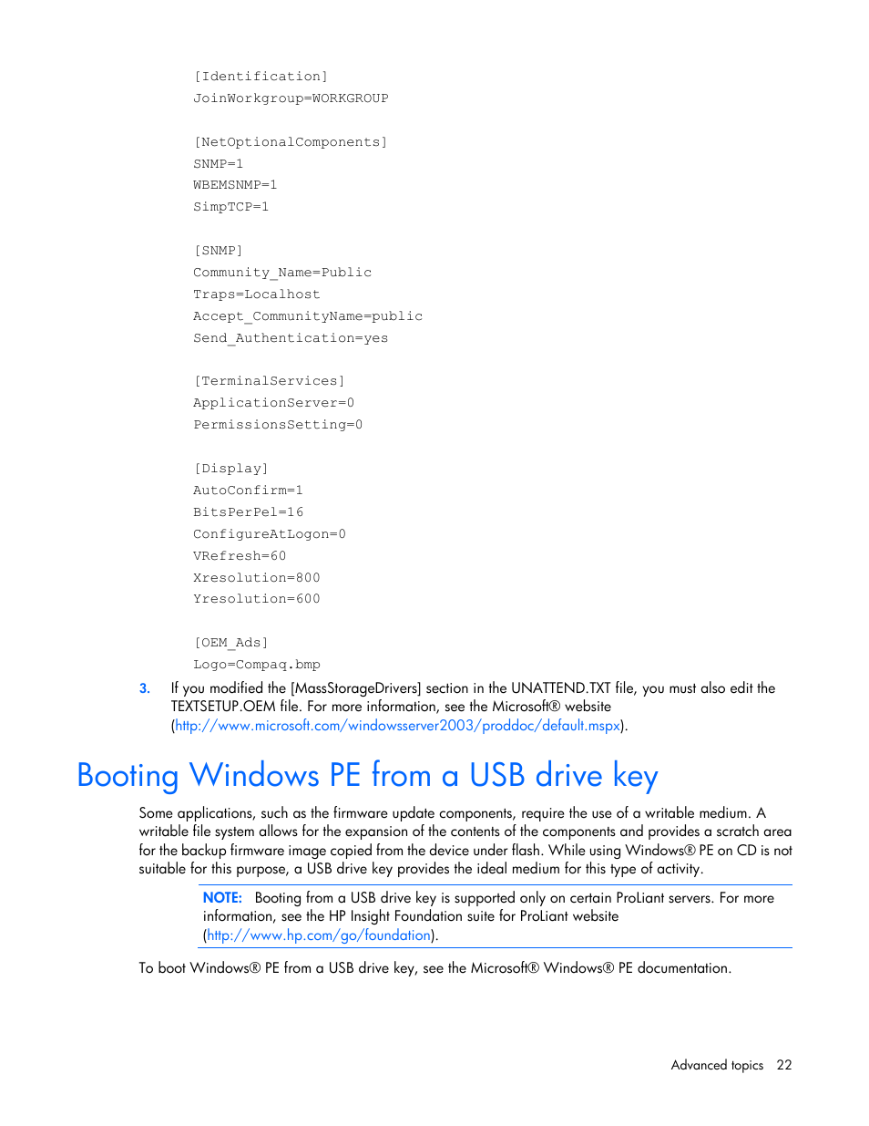 Booting windows pe from a usb drive key | HP Linux Server Management Software User Manual | Page 22 / 72