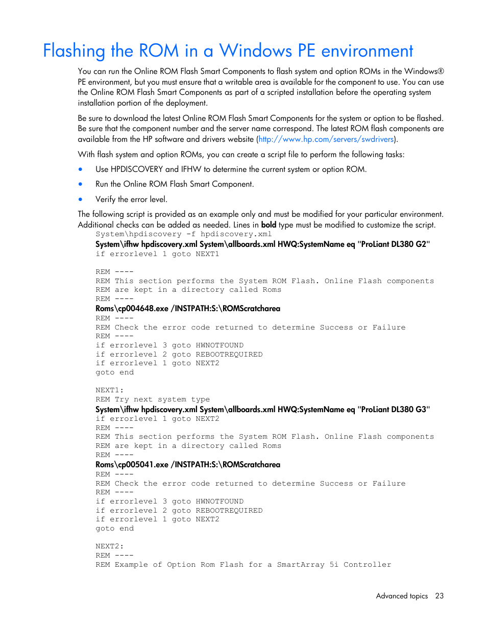 Flashing the rom in a windows pe environment | HP Linux Server Management Software User Manual | Page 23 / 72
