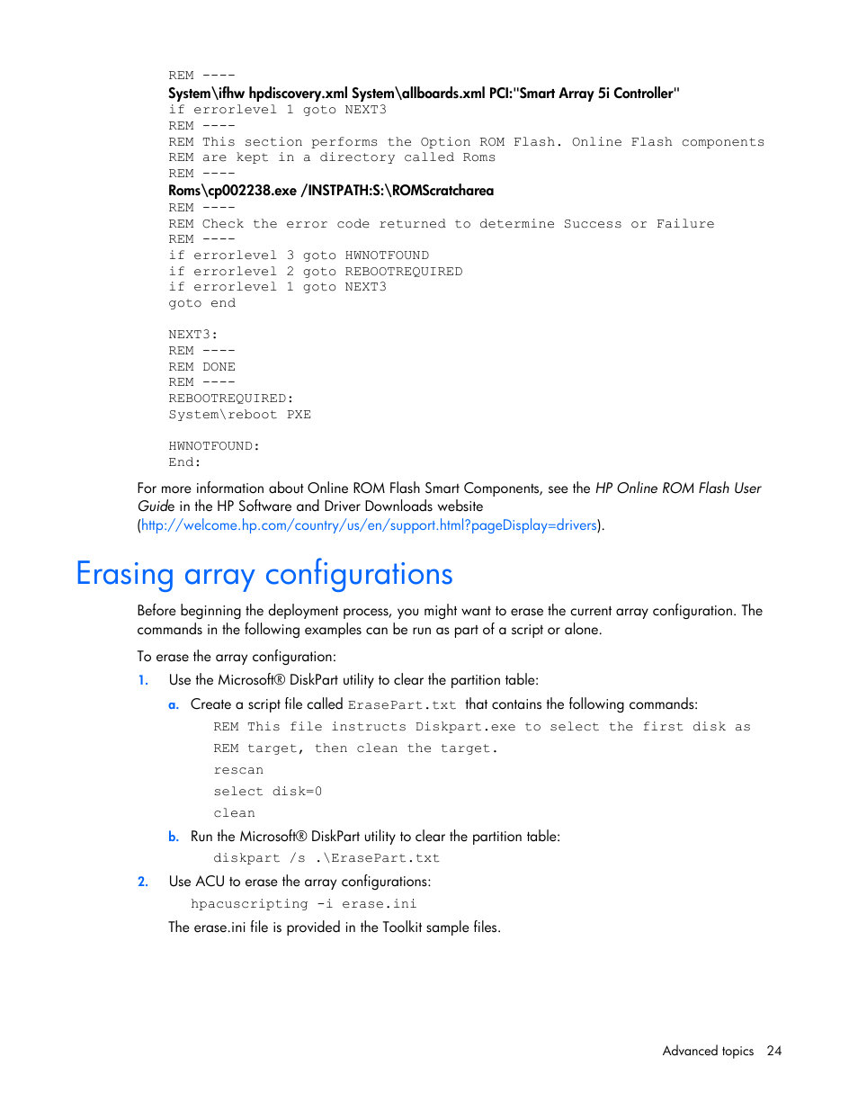 Erasing array configurations | HP Linux Server Management Software User Manual | Page 24 / 72