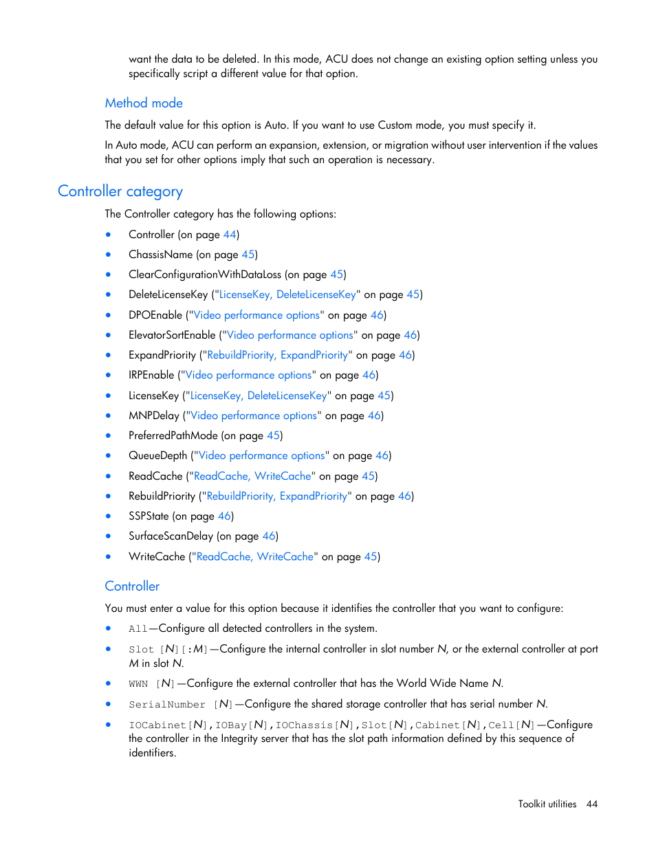 Method mode, Controller category, Controller | HP Linux Server Management Software User Manual | Page 44 / 72