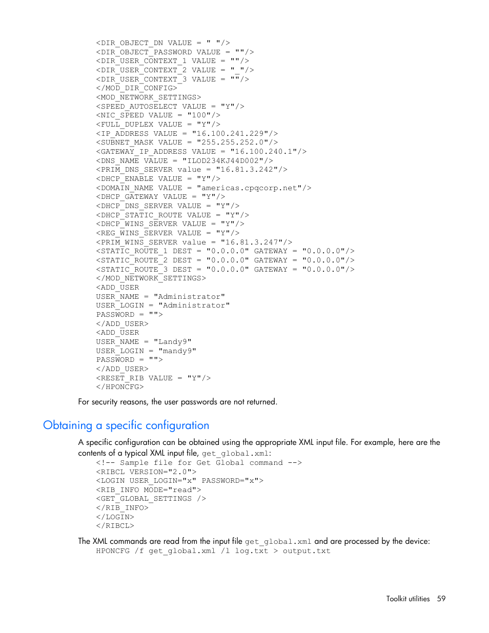 Obtaining a specific configuration | HP Linux Server Management Software User Manual | Page 59 / 72