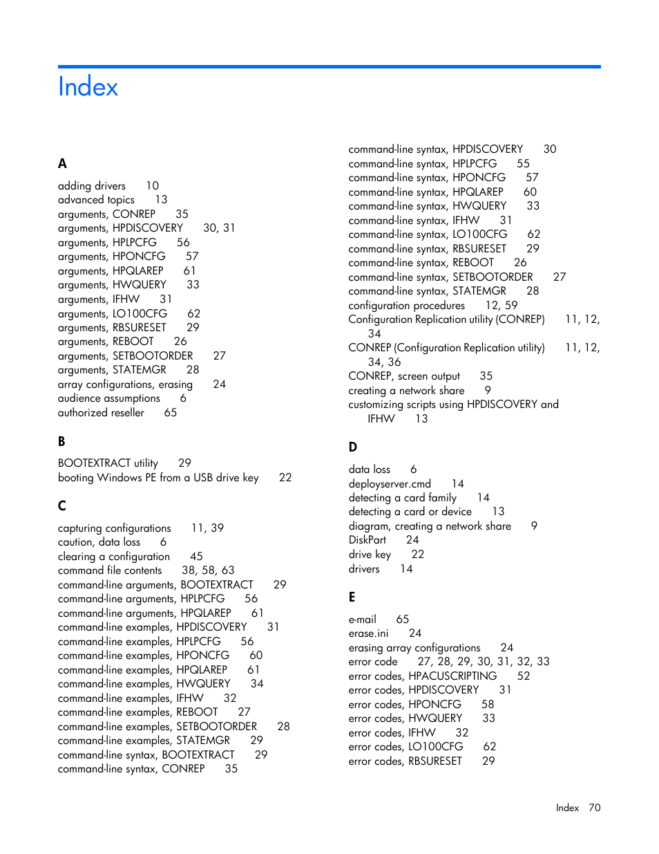 Index | HP Linux Server Management Software User Manual | Page 70 / 72