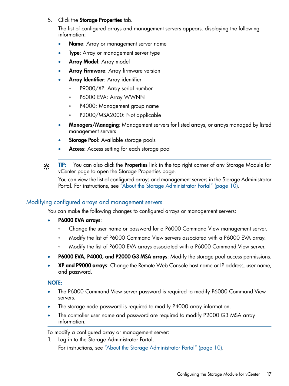 Modifying configured arrays and management servers | HP OneView for VMware vCenter User Manual | Page 17 / 92